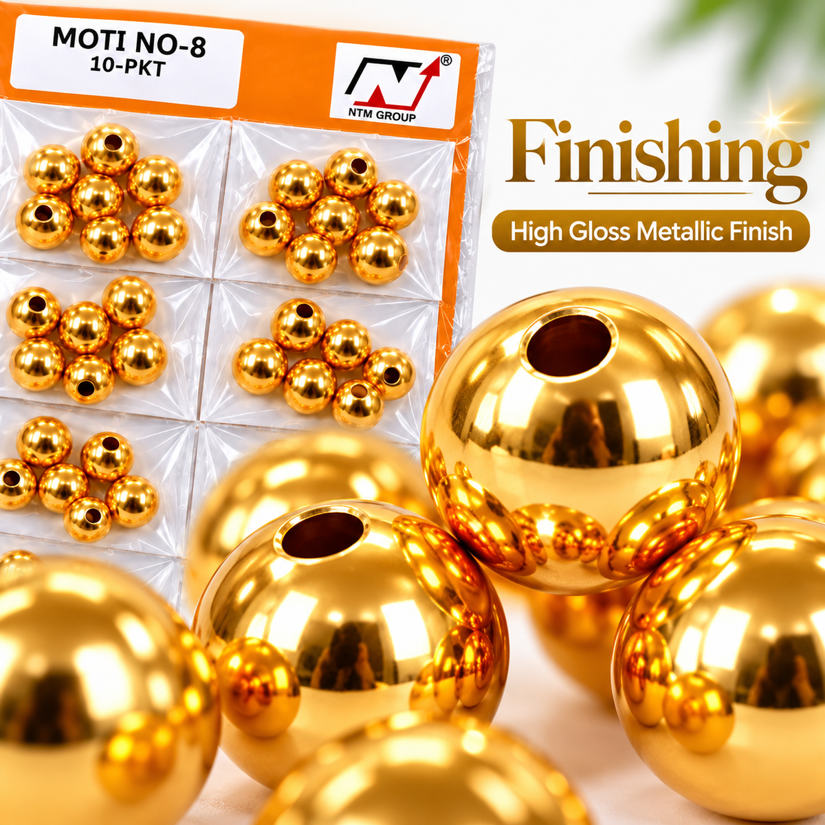 Golden Moti Beads No. 8 for Blouse, Saree, Lehenga & Latkan Craft Work – 10 Packet Card