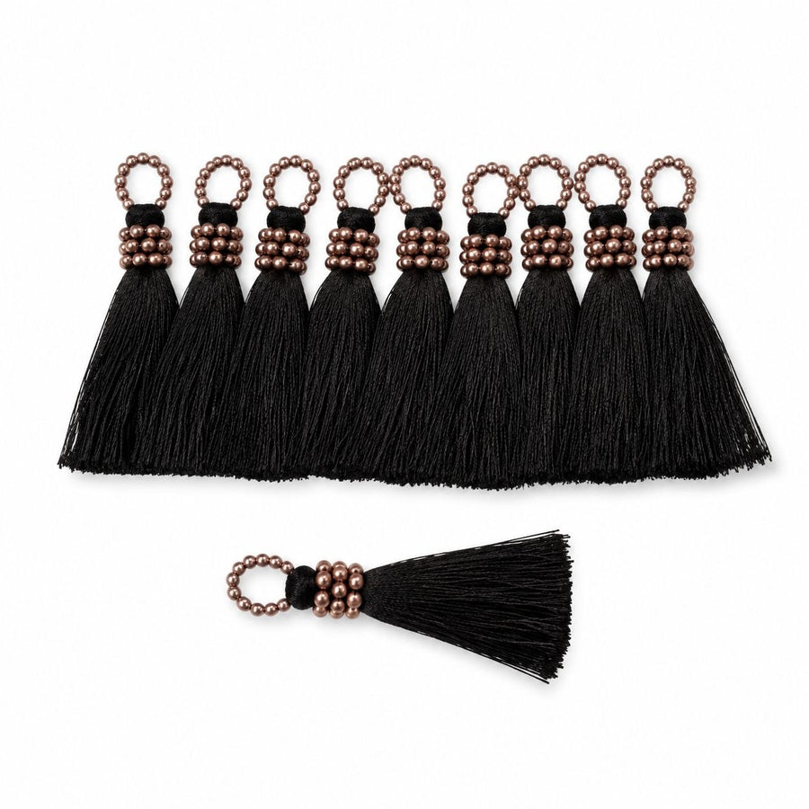 Premium Black Silk Thread Tassel Latkan with Rose Gold Beads for Blouse, Saree, Lehenga & Dupatta – Designer Hanging Tassels