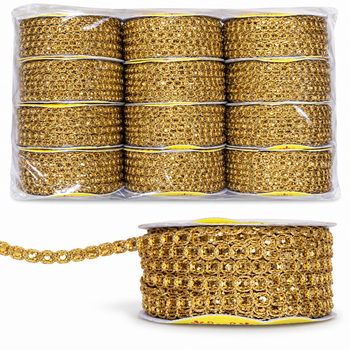 Golden Round Sequin Designer Lace Border for Saree, Blouse & Dupatta – 9 Meter Each, Pack of 12