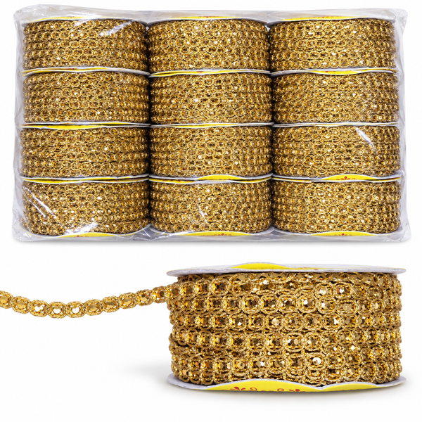 Golden Round Sequin Designer Lace Border for Saree, Blouse & Dupatta – 9 Meter Each, Pack of 12