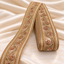 Premium Rose Gold Floral Sequin Embroidered Lace Border for Saree, Blouse, Dupatta, Lehenga & Kurti – Fancy Designer Lace
