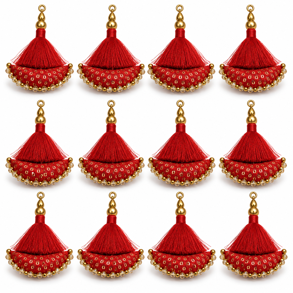 Red Designer Blouse Latkan with Silk Thread Tassels, Gold Sequins & Bead Work | Lehenga Dori Hanging Tassels – 6 Pair (12 Pieces)