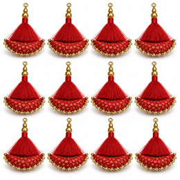 Red Designer Blouse Latkan with Silk Thread Tassels, Gold Sequins & Bead Work | Lehenga Dori Hanging Tassels – 6 Pair (12 Pieces)