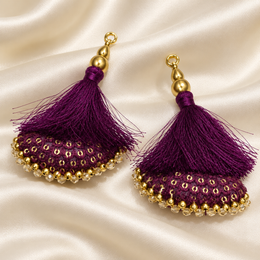 Designer Wine Purple Blouse & Lehenga Latkan with Golden Beads and Sequins – Pack of 12 Pieces (6 Pairs)