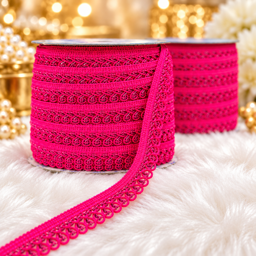 Rani Pink Designer Loop Lace Border 18 Meter | Decorative Braided Lace for Saree, Blouse, Dupatta, Lehenga & Kurti – Pack of 2 Rolls