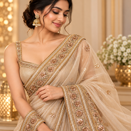 Premium Rose Gold Floral Sequin Embroidered Lace Border for Saree, Blouse, Dupatta, Lehenga & Kurti – Fancy Designer Lace