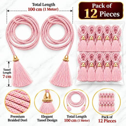 Baby Pink Blouse Dori with Tassel Latkan | 1 Meter Decorative Braided Tie Cord | Pack of 12