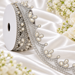 Silver Pearl Work Scalloped Net Lace Border for Saree, Blouse, Dupatta & Lehenga – 9 Meter Roll