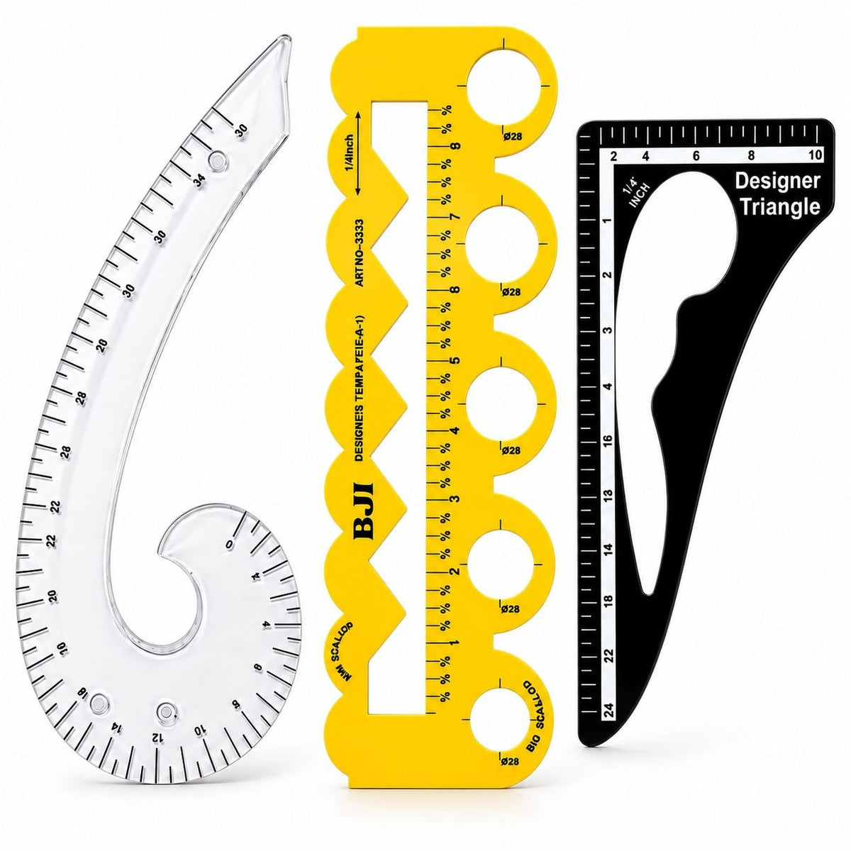 3 Piece Tailoring Curve Ruler Set for Blouse, Kurti & Dress Pattern Making | French Curve, Designer Template & Triangle