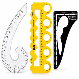 3 Piece Tailoring Curve Ruler Set for Blouse, Kurti & Dress Pattern Making | French Curve, Designer Template & Triangle