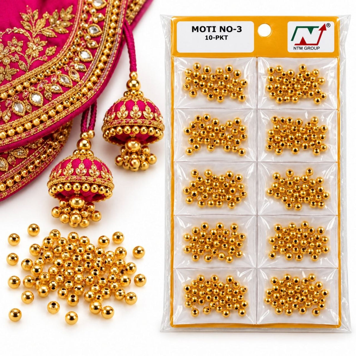 Golden Moti No. 3 – 10 Packet Pack for Blouse, Latkan, Jewellery & Craft Work