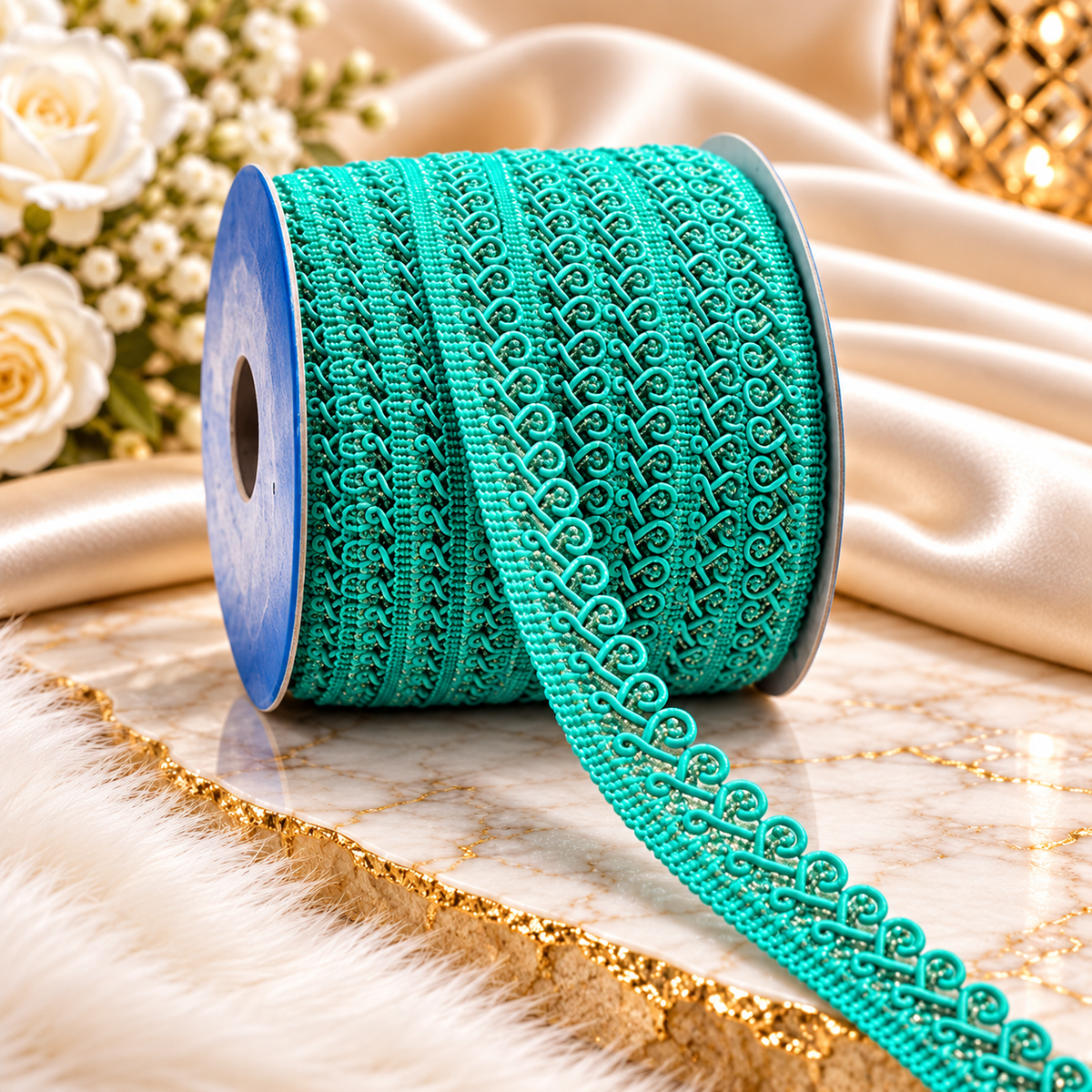 Turquoise Blue Designer Loop Lace Border 18 Meter | Decorative Embroidered Lace Trim for Saree, Blouse, Kurti, Dupatta, Lehenga & Dress Decoration
