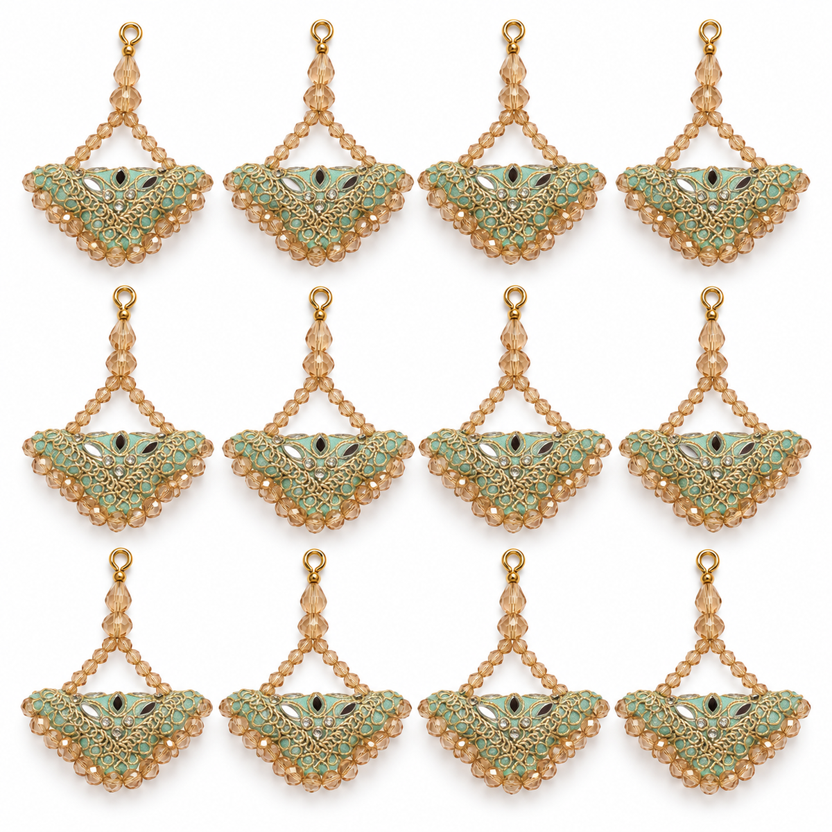 Mint Green & Gold Designer Beaded Latkan for Blouse & Lehenga – 6 Pair (12 Pieces)