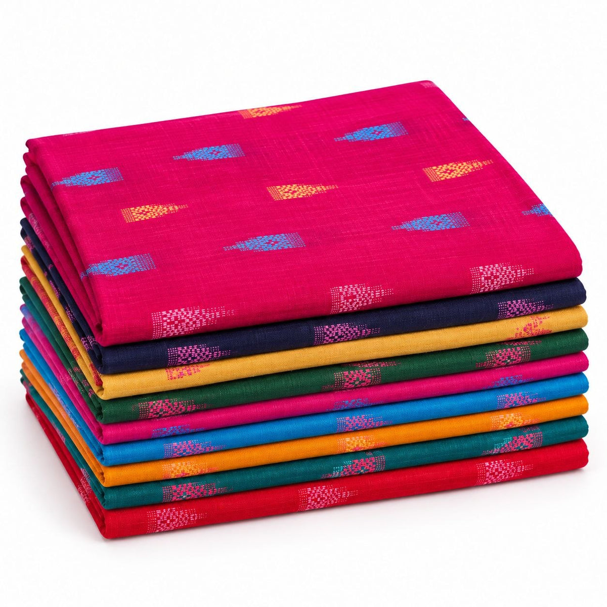 Multicolor Woven Blouse Piece Fabric Combo – Traditional Motif Design – Pack of 10 Pieces