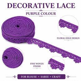 Purple Decorative Floral Lace 18 Meter for Blouse, Saree Border, Sleeves & Craft