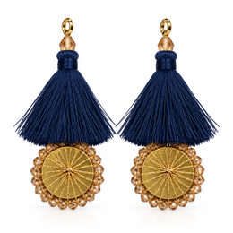 Navy Blue Thread Tassel Latkan with Golden Round Beaded Design for Blouse & Lehenga – 6 Pairs (12 Pieces)