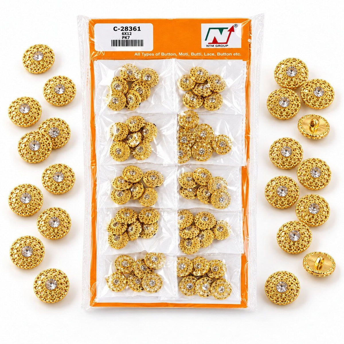 C-28361 Golden Designer Stone Buttons for Kurti, Blouse & Dress – 10 Packets