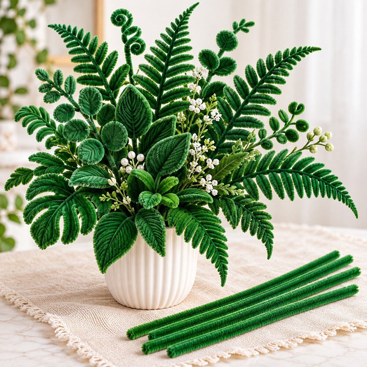 Dark Green Pipe Cleaner Craft Sticks for DIY Flowers, Leaves & Art – 100 Pieces (1 Packet)