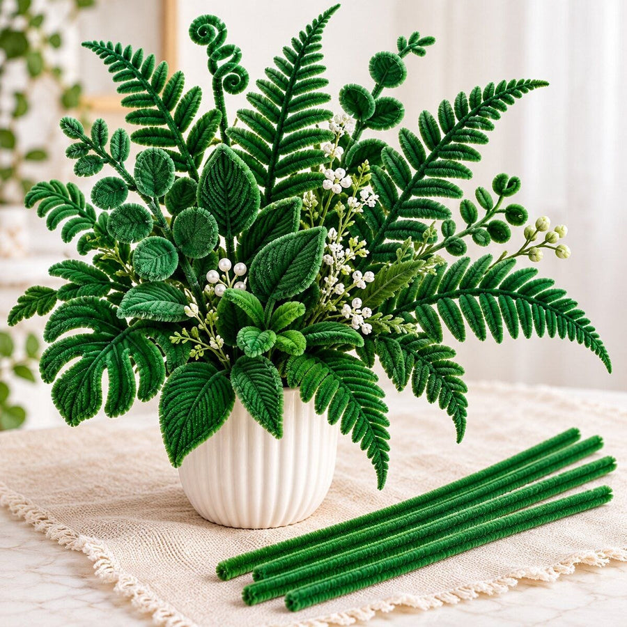Dark Green Pipe Cleaner Craft Sticks for DIY Flowers, Leaves & Art – 100 Pieces (1 Packet)