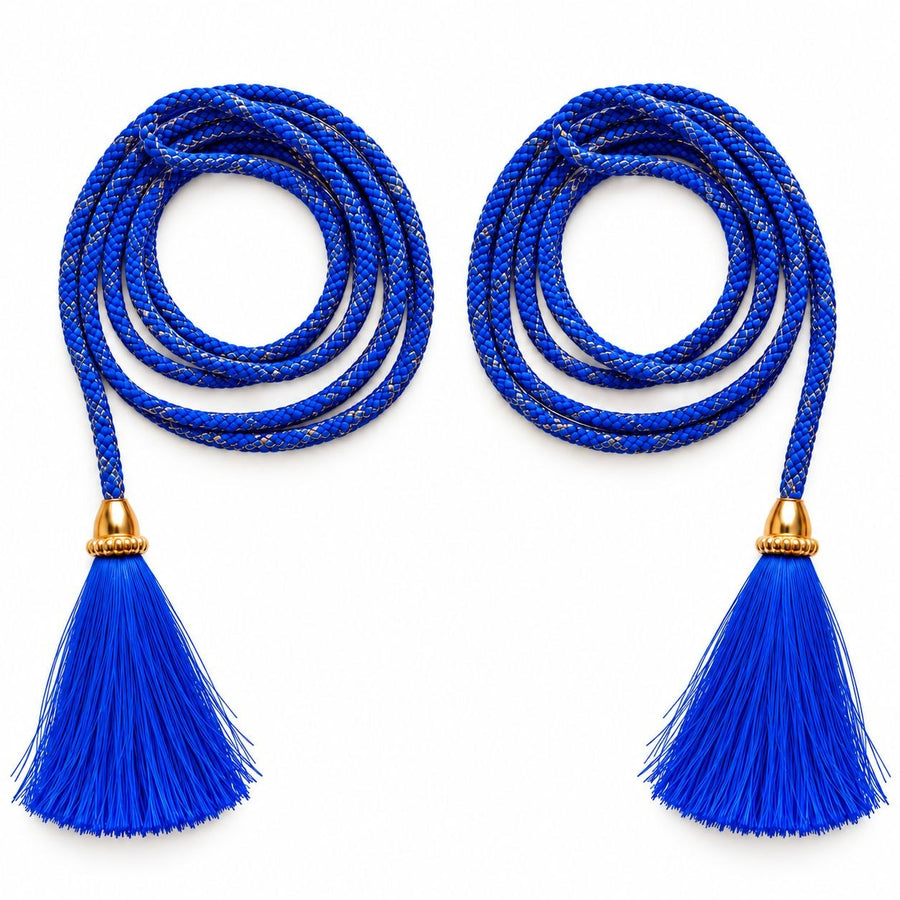 Royal Blue Blouse Dori with Tassel Latkan | 1 Meter Braided Dori | Pack of 12