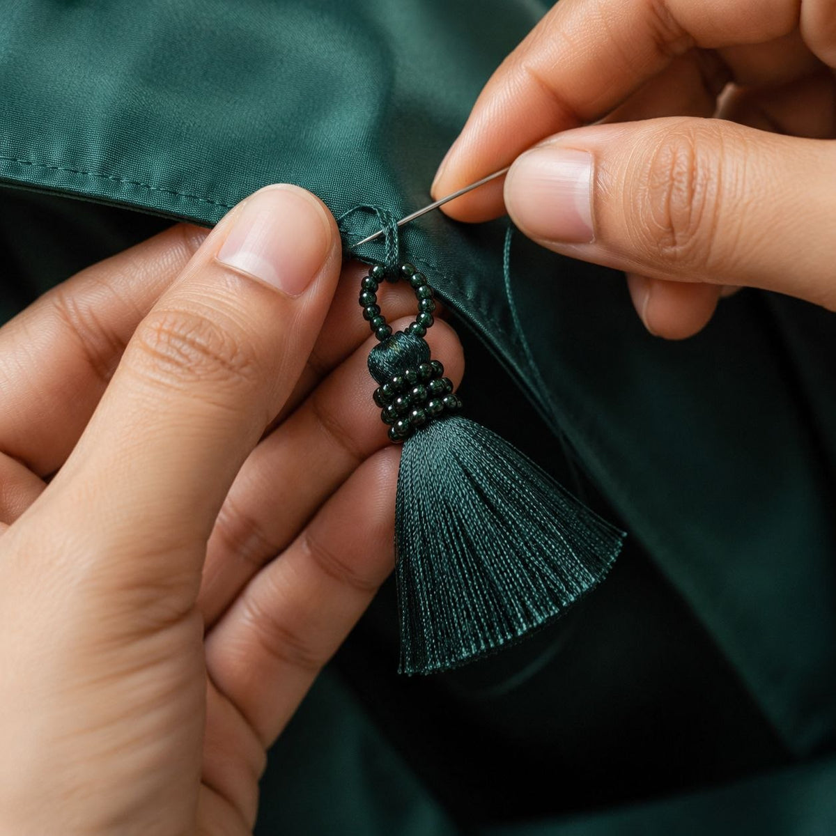 Premium Dark Bottle Green Silk Thread Tassel Latkan with Decorative Beads for Blouse, Saree, Lehenga & Dupatta – Designer Hanging Tassels