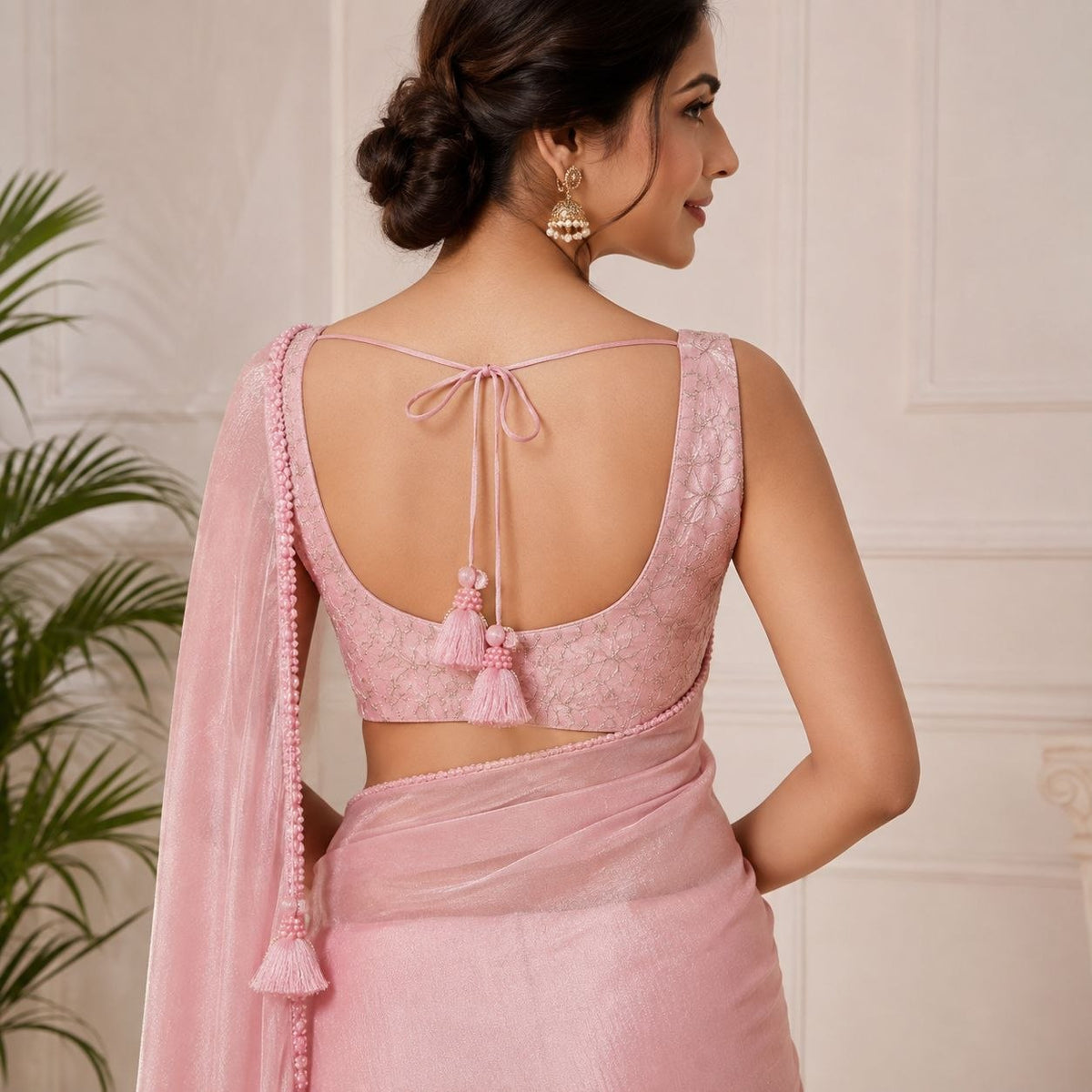 Premium Baby Pink Silk Thread Tassel Latkan with Decorative Pearl Beads for Blouse, Saree, Lehenga & Dupatta – Designer Hanging Tassels