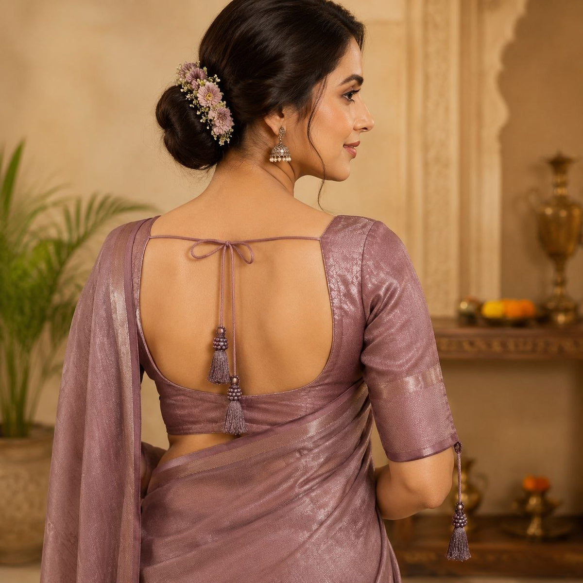 Premium Dusty Mauve Silk Thread Tassel Latkan with Decorative Beads for Blouse, Saree, Lehenga & Dupatta – Designer Hanging Tassels