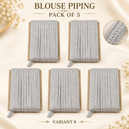 Silver Blouse Piping Dori Pack of 5 | Decorative Piping Cord for Blouse, Saree & Dress Stitching