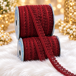 Maroon Designer Loop Lace Border 18 Meter | Decorative Embroidered Lace Trim for Saree, Blouse, Dupatta, Lehenga & Kurti | Pack of 2 Rolls