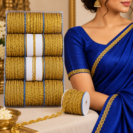 Bright Golden Assorted Designer Lace Border for Saree, Blouse & Dupatta – 9 Meter Each, Pack of 12