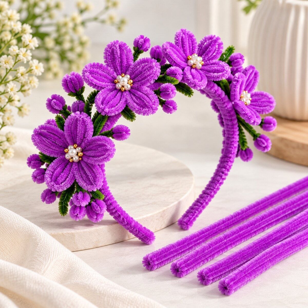 Purple Pipe Cleaner Craft Sticks for DIY Flowers & Art – 1 Packet, 100 Piece