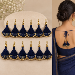Designer Navy Blue Blouse & Lehenga Latkan with Golden Beads and Sequin Work – Pack of 12 Pieces (6 Pairs)
