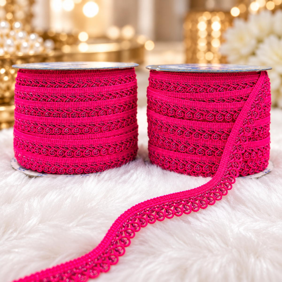 Rani Pink Designer Loop Lace Border 18 Meter | Decorative Braided Lace for Saree, Blouse, Dupatta, Lehenga & Kurti – Pack of 2 Rolls