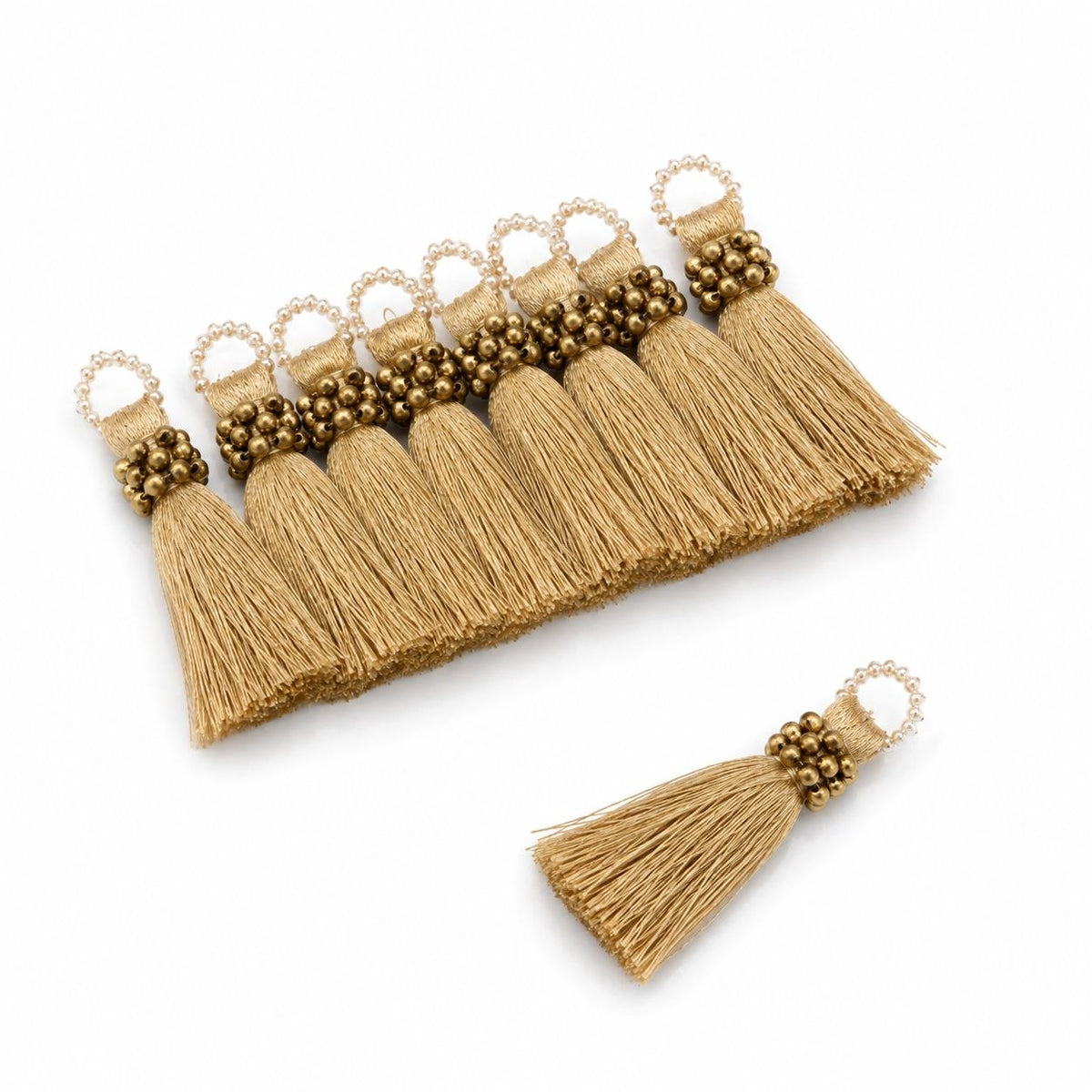 Premium Champagne Golden Silk Thread Tassel Latkan with Antique Gold Beads for Blouse, Saree, Lehenga & Dupatta – Designer Hanging Tassels