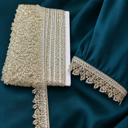 Champagne Gold Leaf Pattern Jhalar Lace Border for Saree, Blouse & Dupatta – 18 Meter