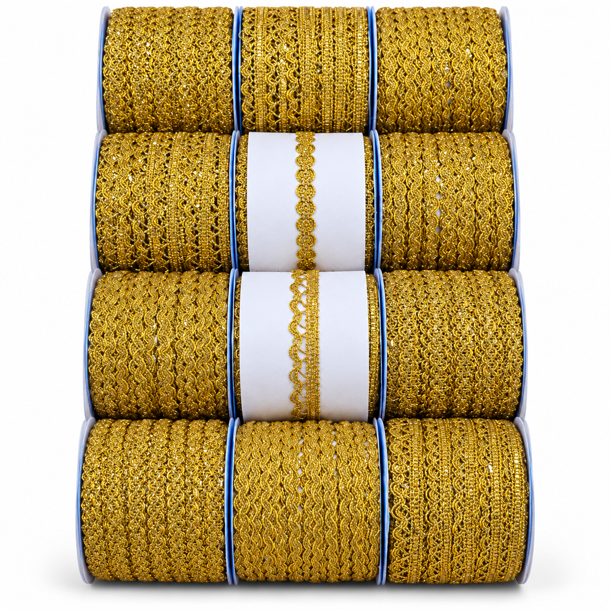 Bright Golden Assorted Designer Lace Border for Saree, Blouse & Dupatta – 9 Meter Each, Pack of 12