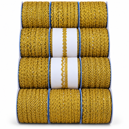 Bright Golden Assorted Designer Lace Border for Saree, Blouse & Dupatta – 9 Meter Each, Pack of 12