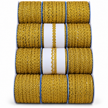 Bright Golden Assorted Designer Lace Border for Saree, Blouse & Dupatta – 9 Meter Each, Pack of 12