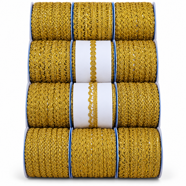 Bright Golden Assorted Designer Lace Border for Saree, Blouse & Dupatta – 9 Meter Each, Pack of 12