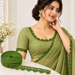 Green Decorative Floral Edge Lace Trim for Blouse, Saree & Craft – 18 Meter