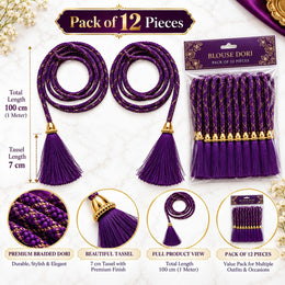 Purple Blouse Dori with Tassel Latkan | 1 Meter Braided Dori | Pack of 12