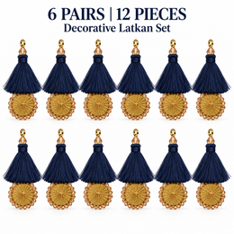 Navy Blue Thread Tassel Latkan with Golden Round Beaded Design for Blouse & Lehenga – 6 Pairs (12 Pieces)