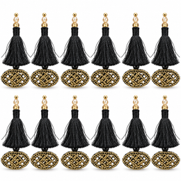 Black & Gold Decorative Tassel Latkan for Blouse & Lehenga – Pack of 12 Pieces, 6 Pairs
