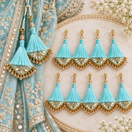 Sky Blue Decorative Tassel Latkan for Blouse, Lehenga & Saree – Pack of 12 Pieces (6 Pairs)