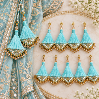 Sky Blue Decorative Tassel Latkan for Blouse, Lehenga & Saree – Pack of 12 Pieces (6 Pairs)