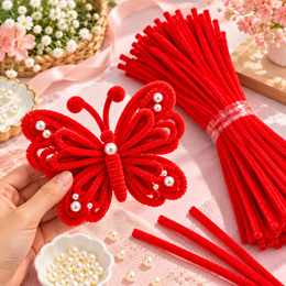 Red Pipe Cleaner Chenille Stems for DIY Craft & Flower Making – 100 Pieces Per Pack