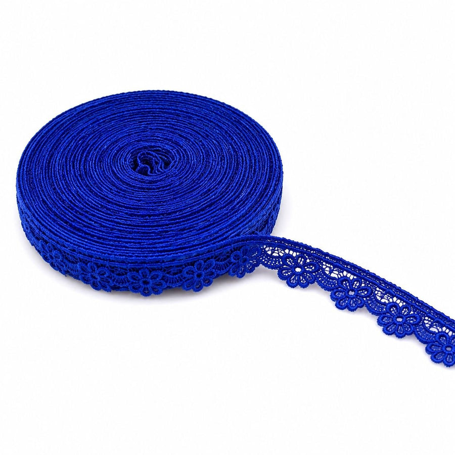 Royal Blue Decorative Floral Edge Lace Trim – 18 Meter Roll for Blouse, Saree & Craft