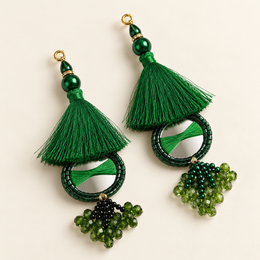 Bottle Green Mirror Work Tassel Latkan for Blouse & Lehenga – 6 Pair (12 Pieces)