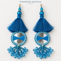 Turquoise Blue Mirror Latkan with Thread Tassels & Hanging Beads for Blouse and Lehenga – 6 Pairs (12 Pieces)
