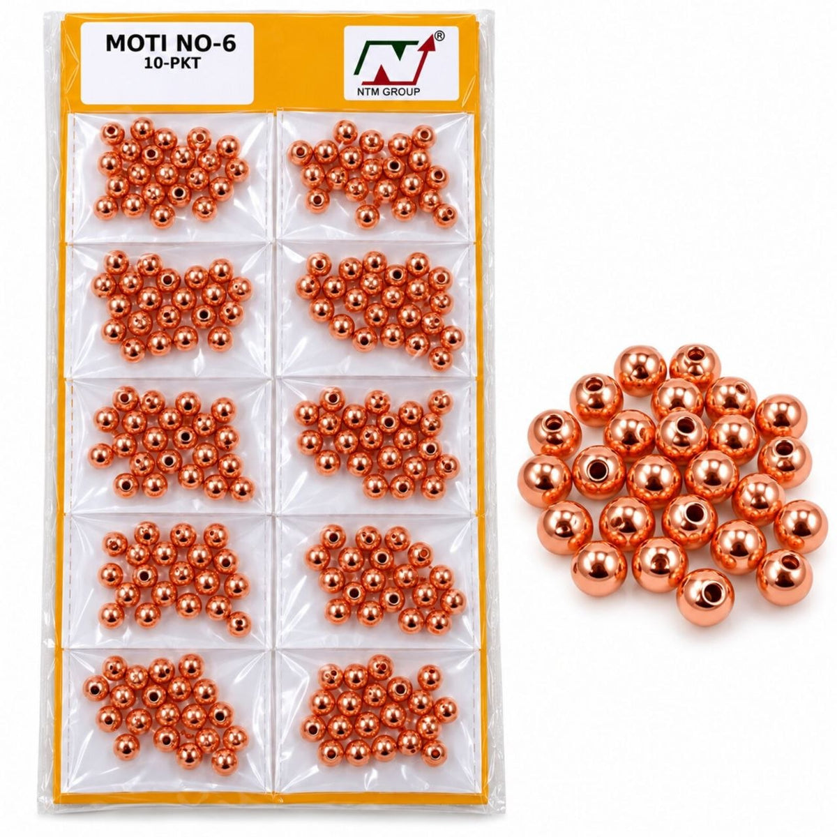 Moti No. 6 Copper Beads for Blouse, Latkan, Lehenga & Craft – Pack of 10 Packets